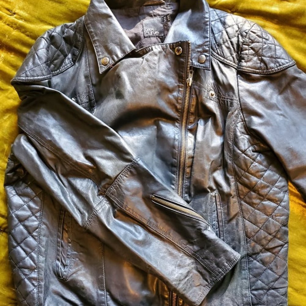 ASOS Curve Faux Leather Quilted Moto Jacket SZ 16